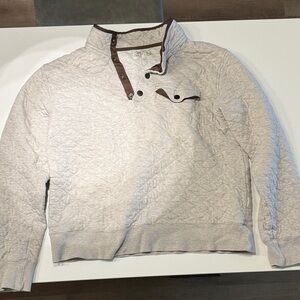 Faherty Cream and Brown Crewneck Sweater